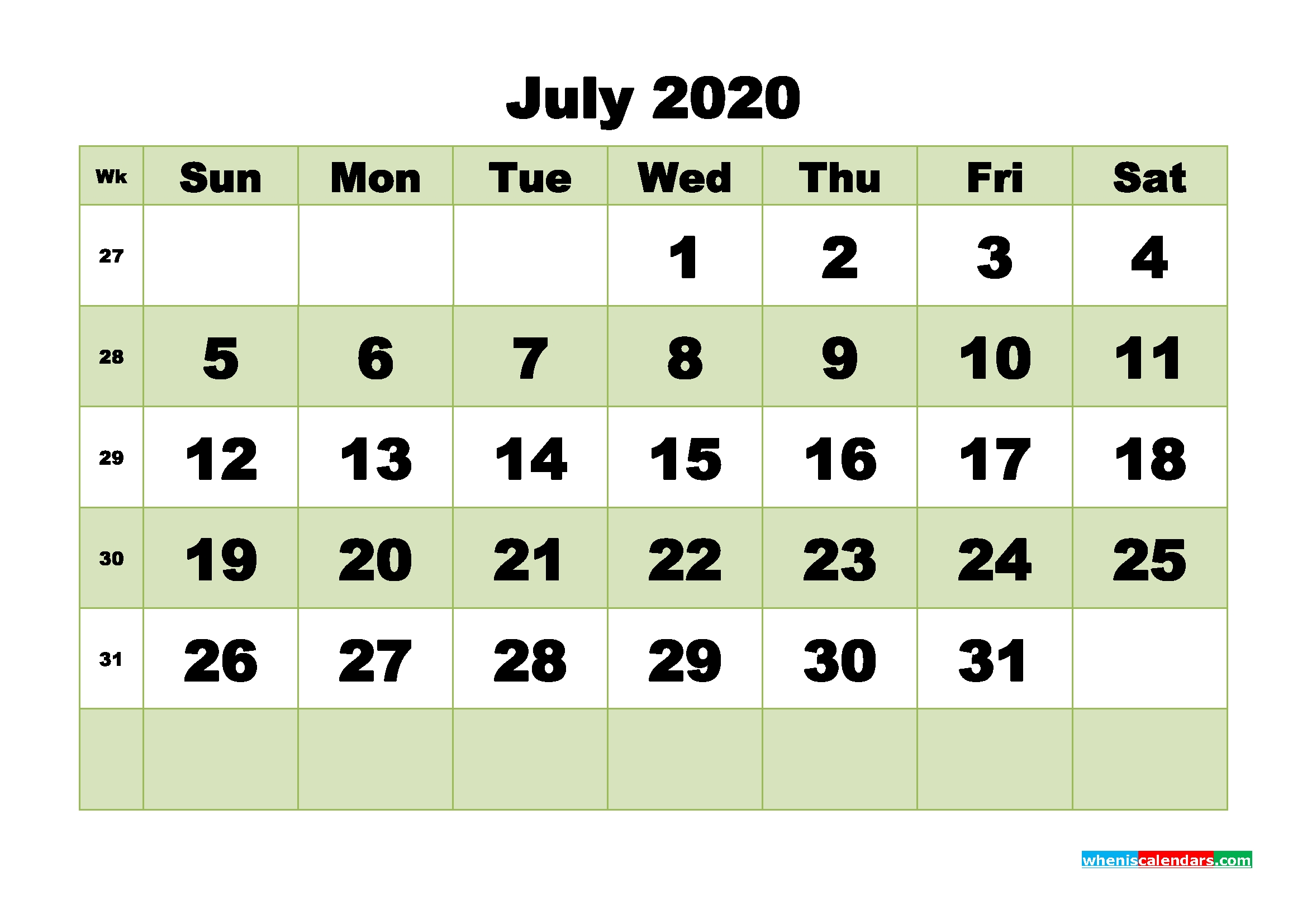 Free Blank Calendar July 2020 Printable - No.m20B475 | Free-Blank 3 Month Calendar 2020 Printable