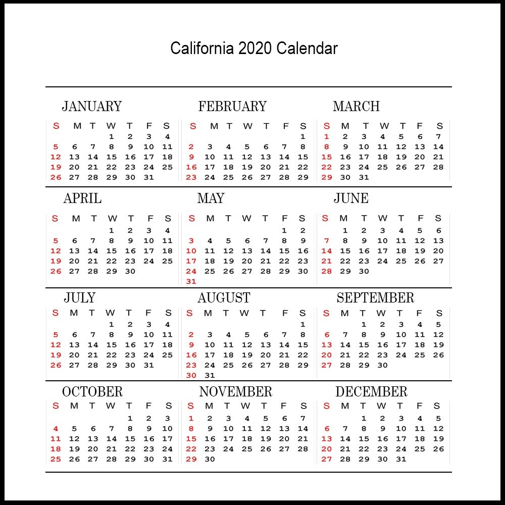 Free California 2020 Printable Calendar With Public Holidays-Calendar For 2020 Indicating Public Holidays
