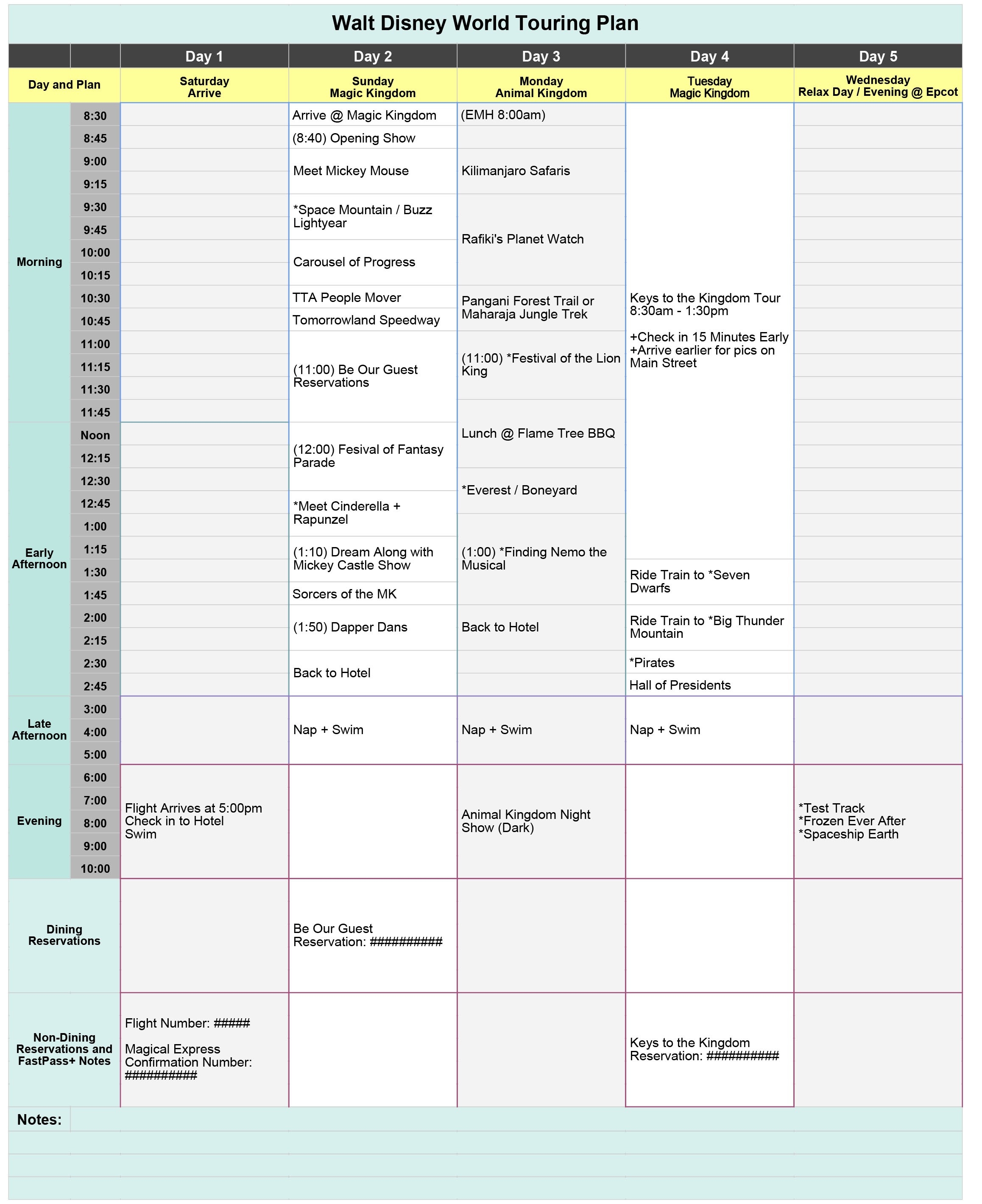 Free Disney World Touring Plan Spreadsheet - Wit &amp; Wander-Disney World Word Document Template