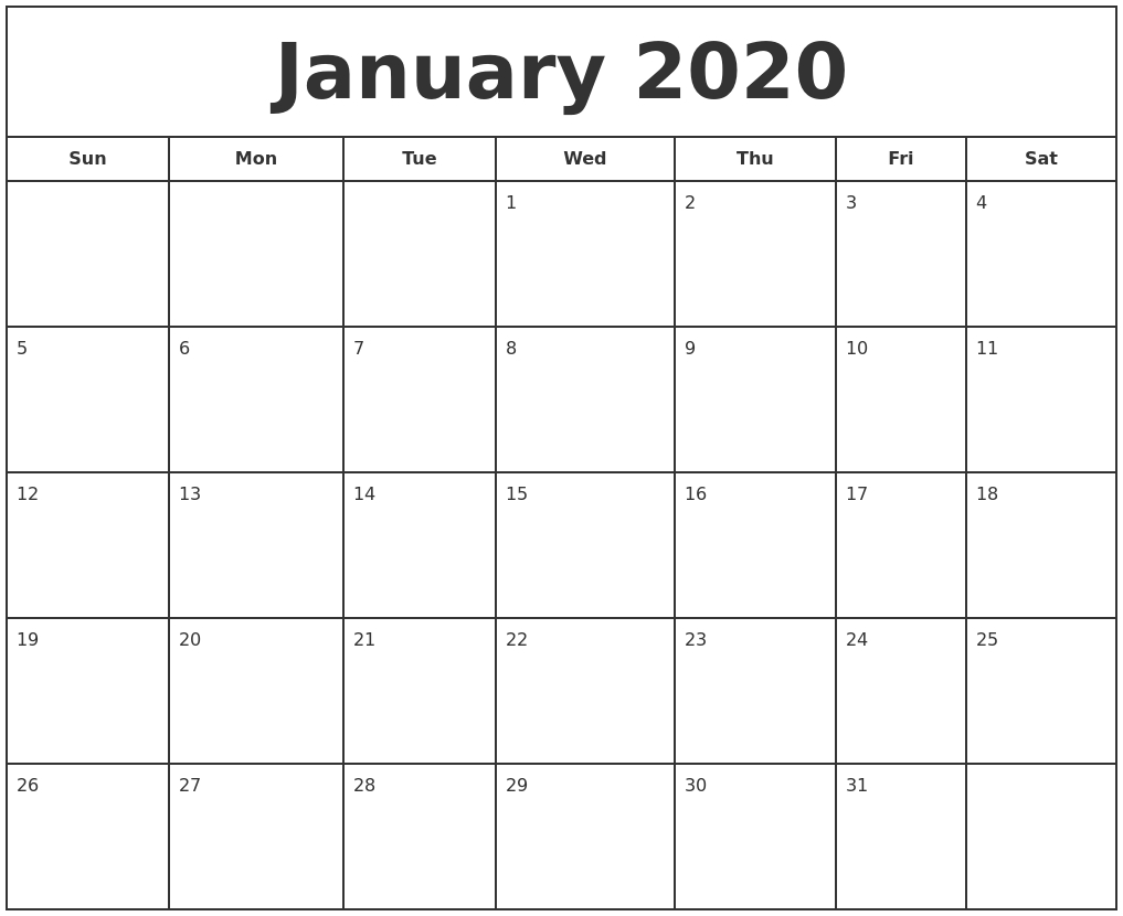 Free January Calendar 2020 Printable Template Blank In Pdf-Microsoft Word 2020 Calendar Template