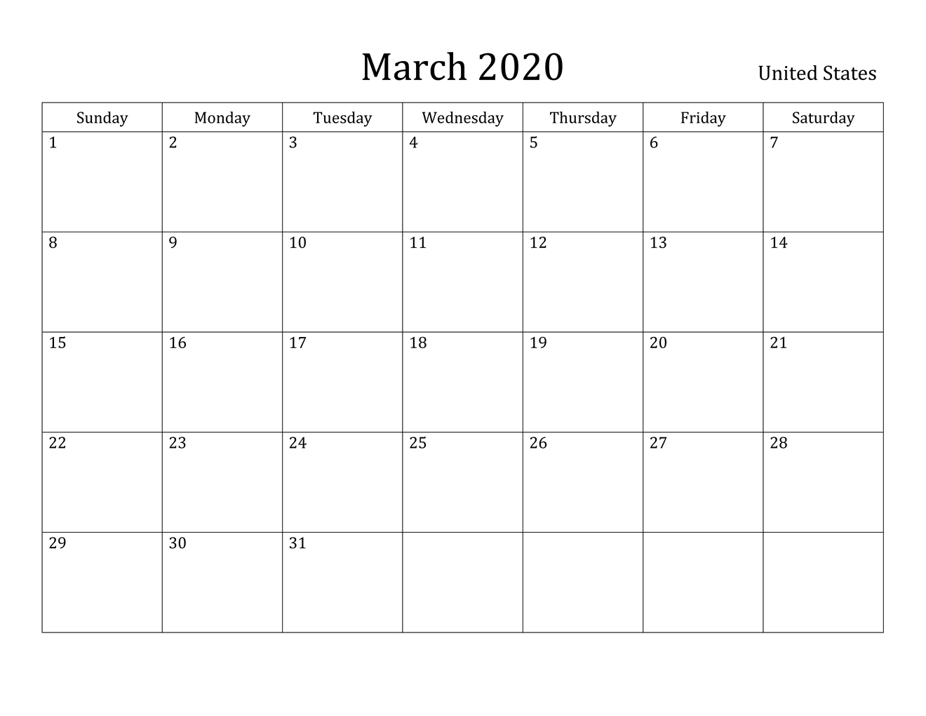 Free March 2020 Printable Calendar - Blank Templates --Print Blank Attendance Calendar 2020