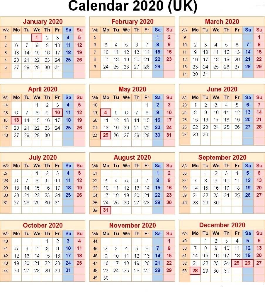 Free Printable 2020 Uk Calendar With Public Holidays-Printable Calendar 2020 With Bank Holidays