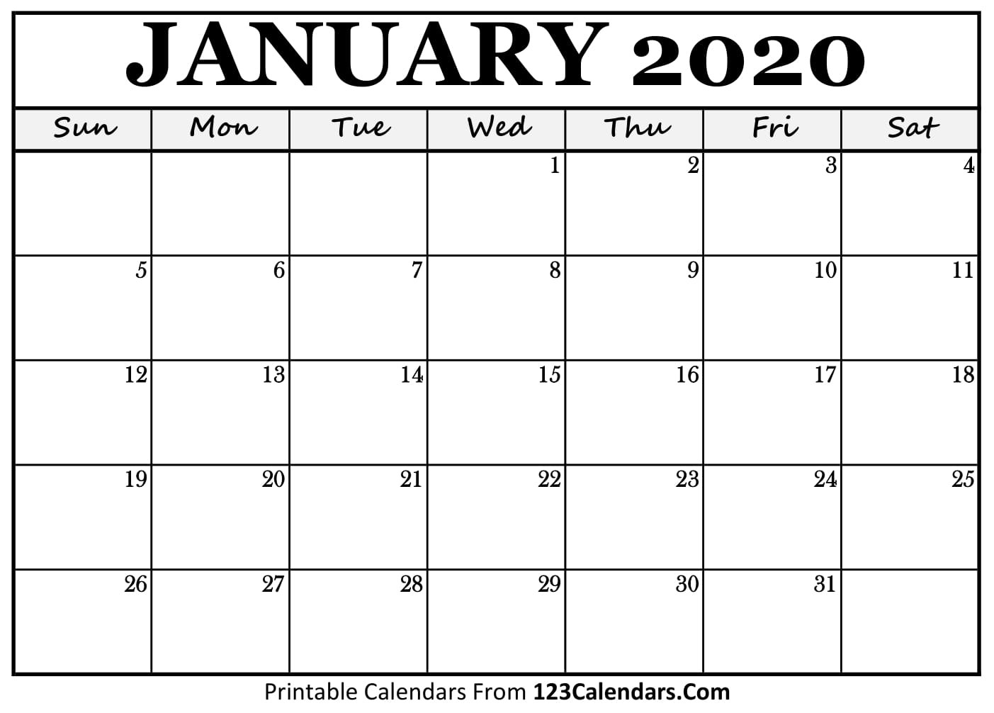 Free Printable Calendar | 123Calendars-Blank 2020 Calendar Template