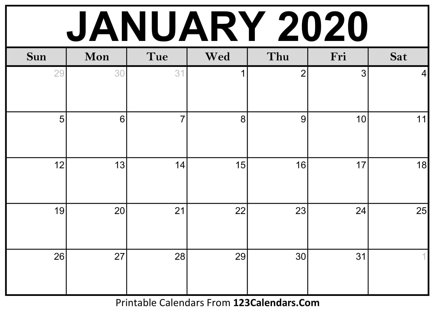 Free Printable Calendar | 123Calendars-Blank 2020 Calendar Template