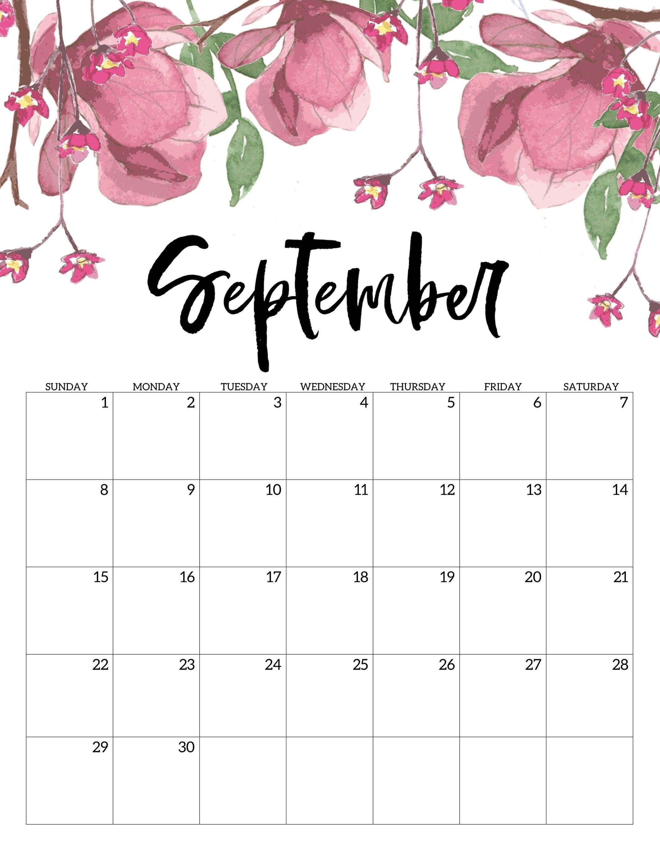 Free Printable Calendar 2019 - Floral - Paper Trail Design-Template For Calendars With Flowers