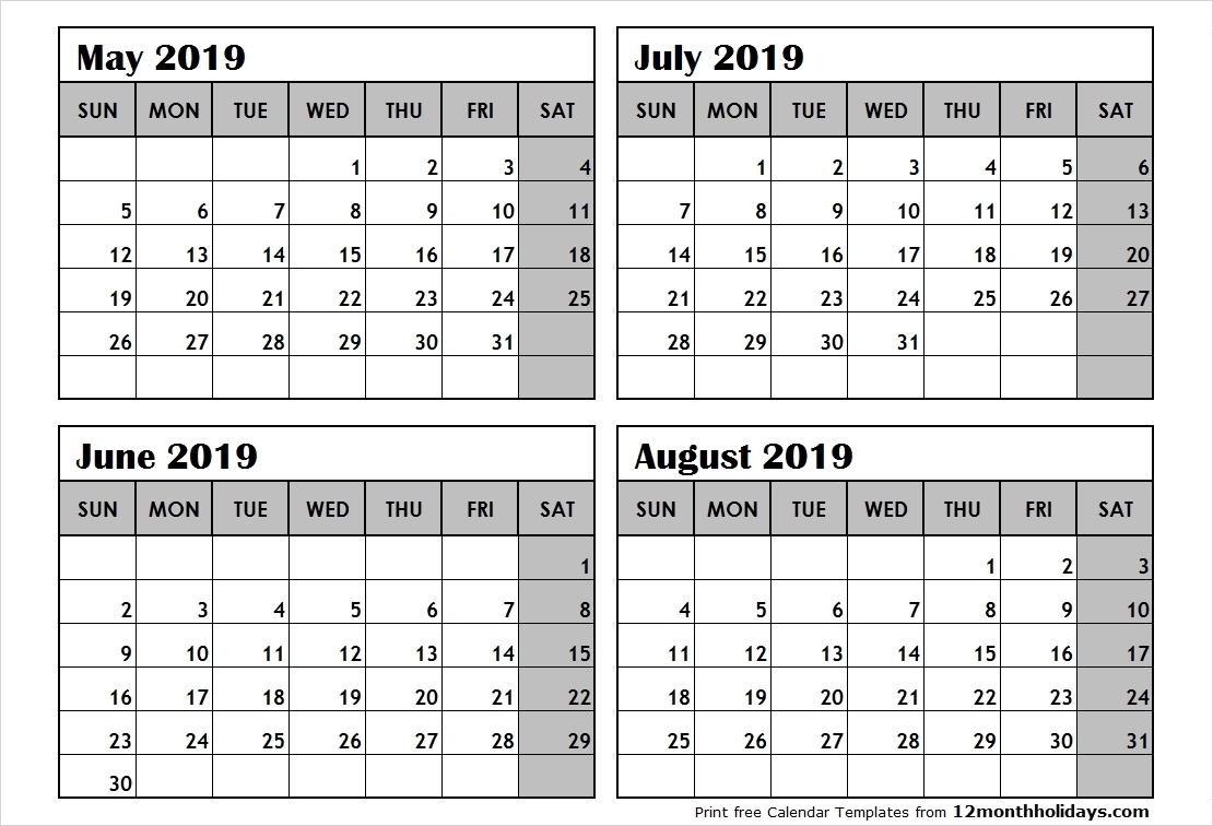 4 month blank calander calendar template printable