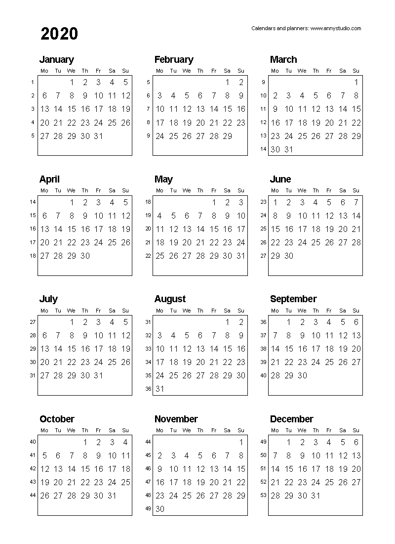Free Printable Calendars And Planners 2020, 2021, 2022-Monthly Calendar Printable 2020 Portrait Monday Start