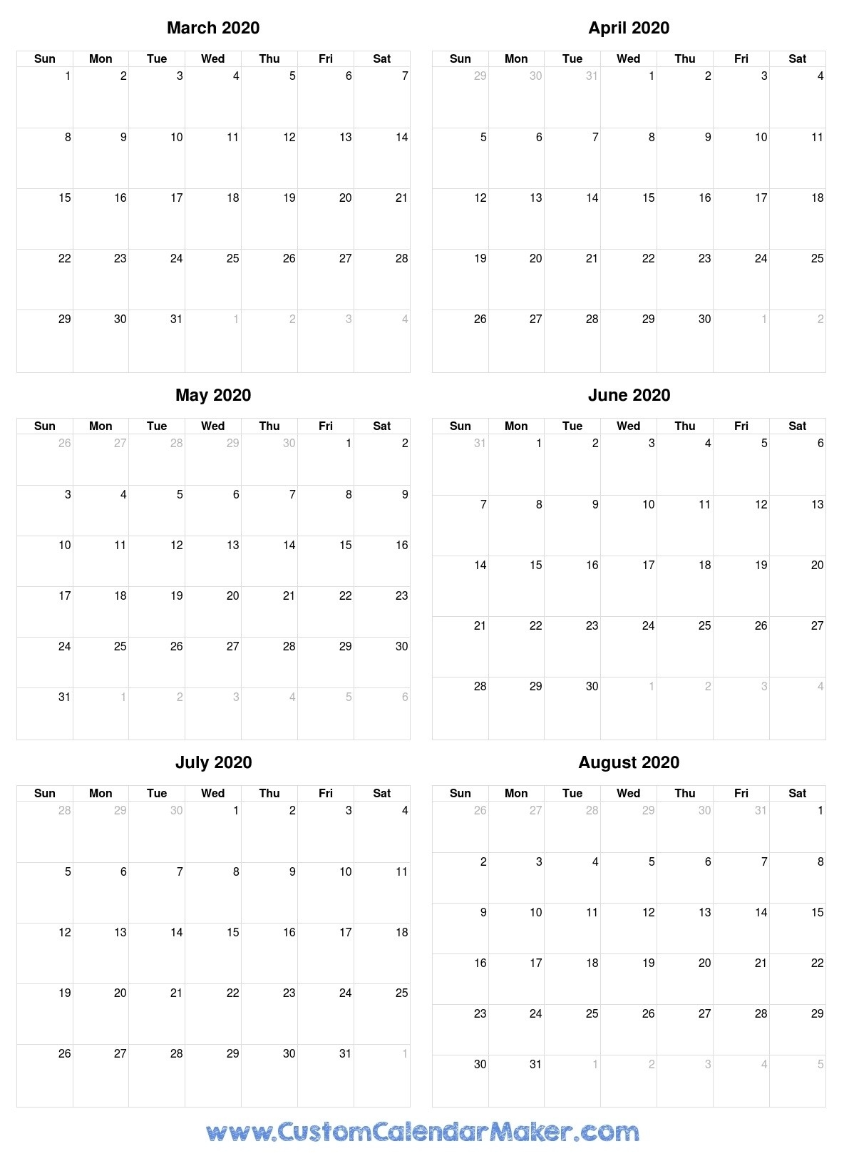 4 Month Calendar 2020 Template Calendar Template Printable 6736