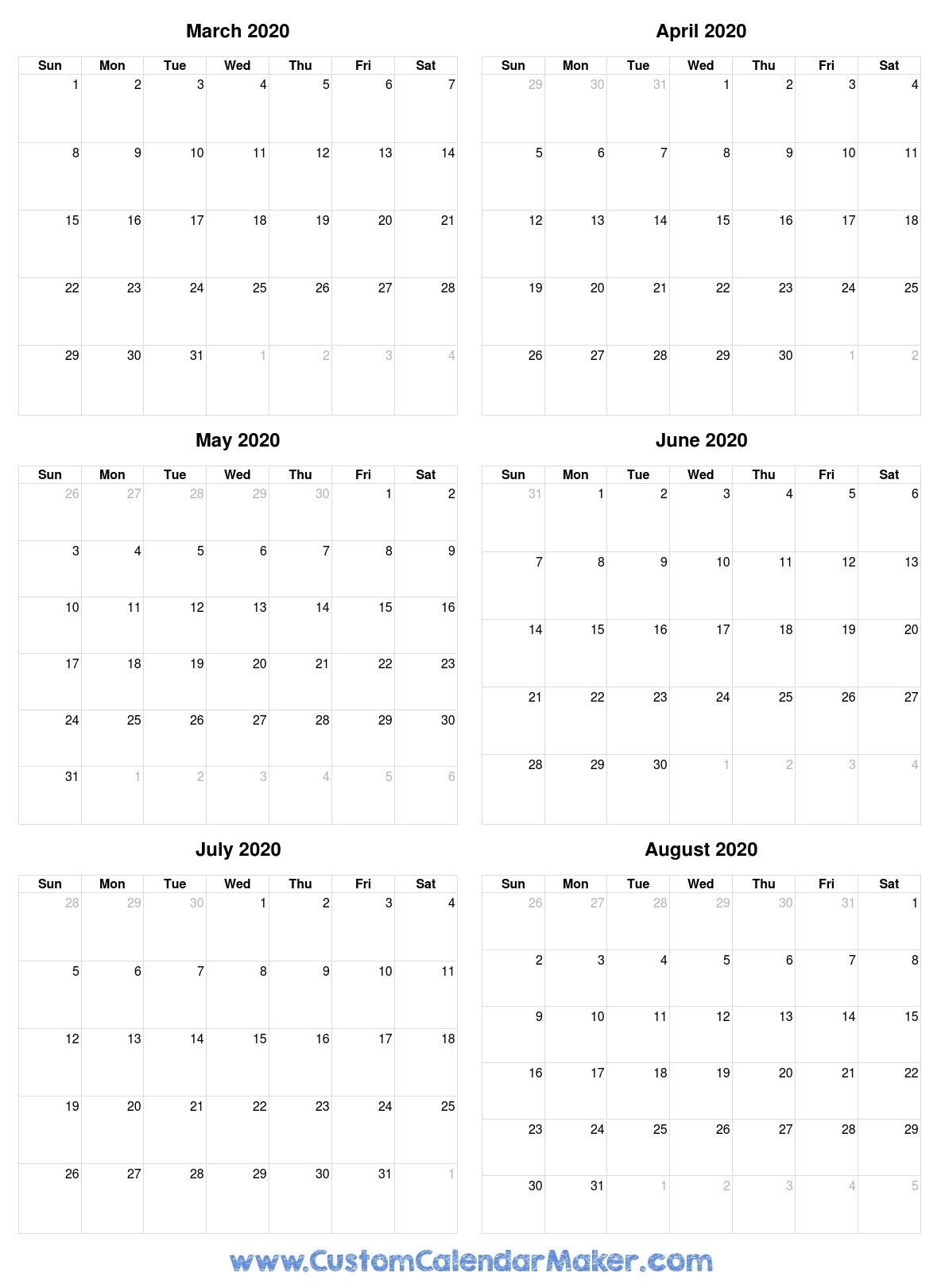 Free Printable Calendars, Blank Pdf Templates To Print A-6 Months On One Page Template