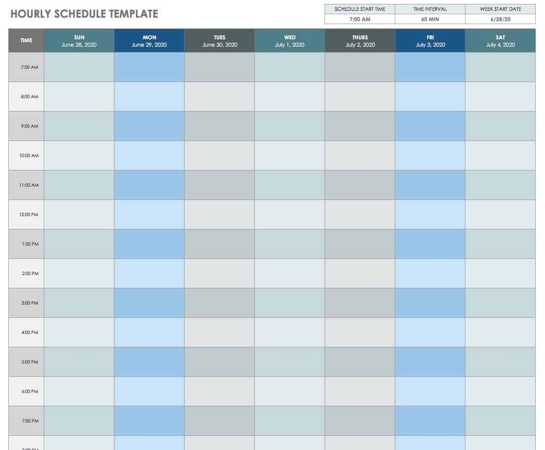 Free Printable Daily Calendar Templates | Smartsheet-Calender Templates Printable Hourly