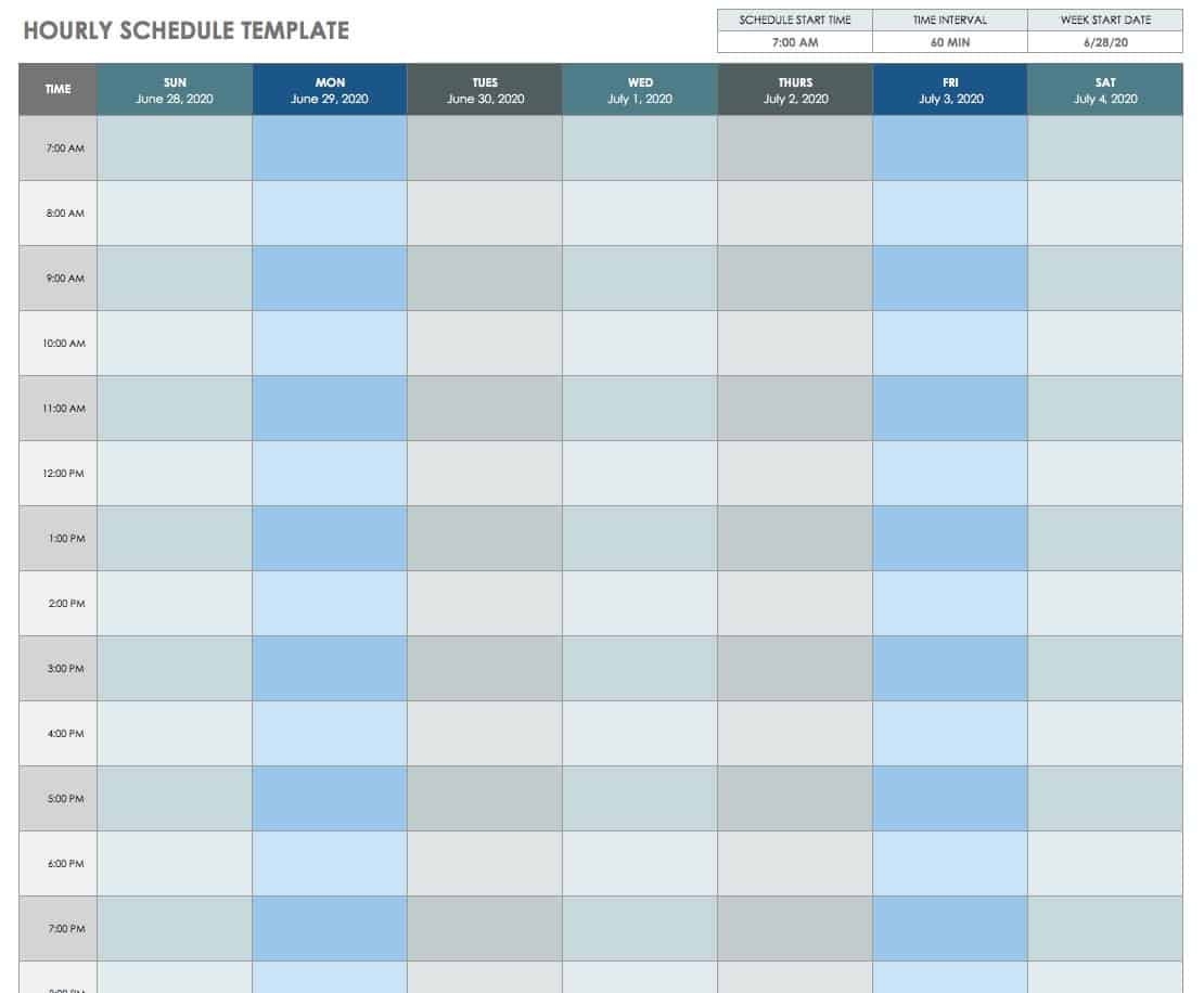 Free Printable Daily Calendar Templates | Smartsheet-Daily Hourly Calendar Template 2020 Printable