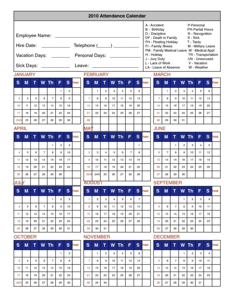 Free Printable Employee Attendance Calendar Template 2016-2020 Employee Attendance Template