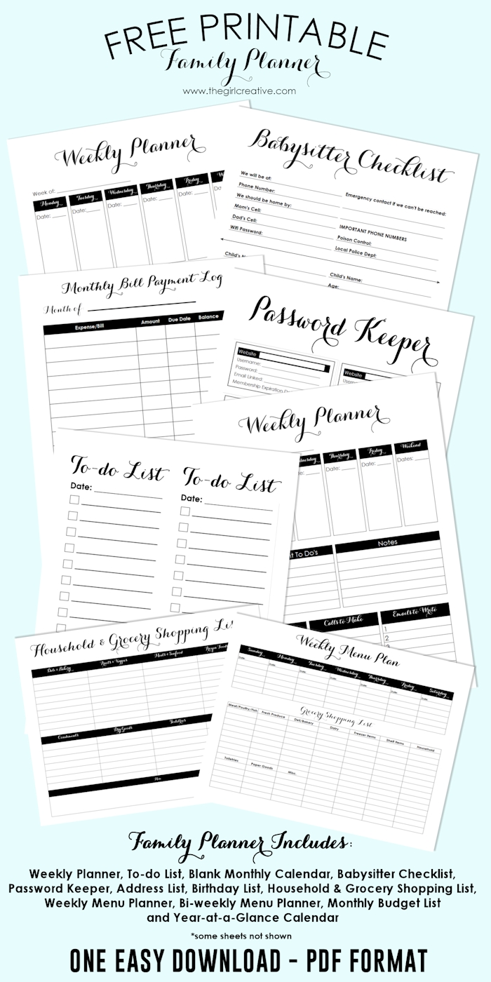 Free Printable Family Planner | Family Planner, Printable-Bill Planner Template Printable Calendar