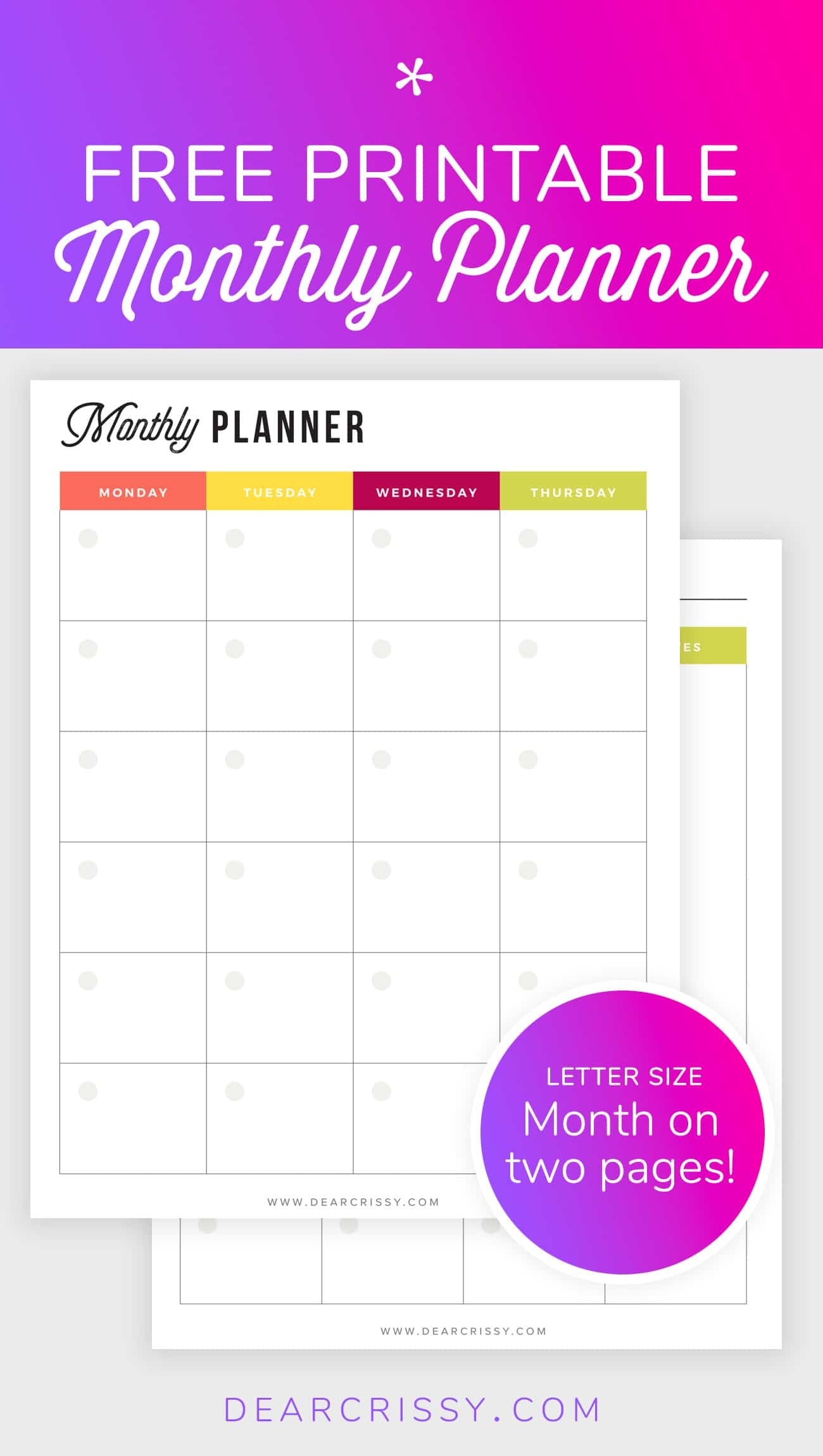 Free Printable Monthly Planner - Mo2P Letter Size Planner-Free Two Page Monthly Planner Templates