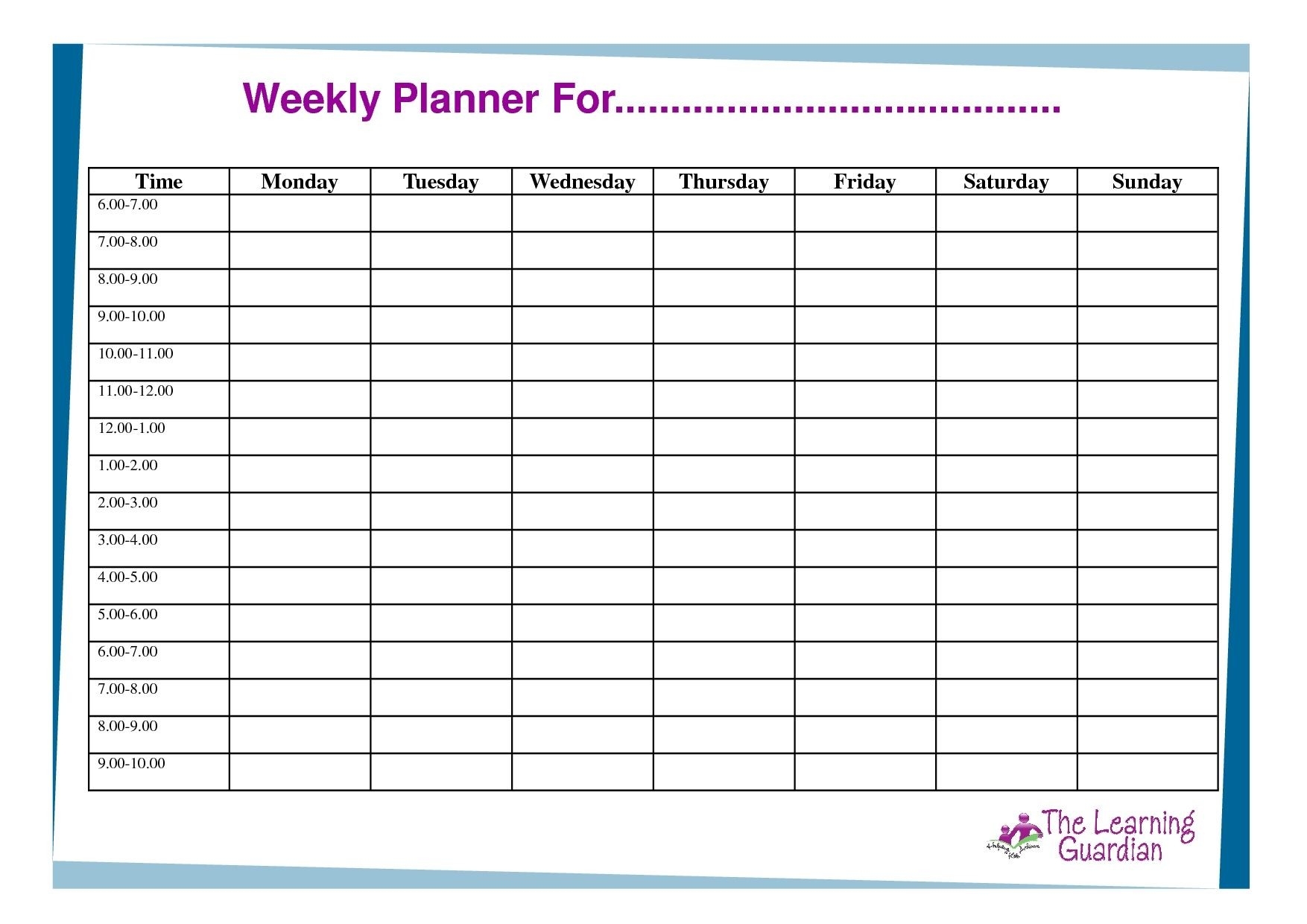 Free Printable Weekly Calendar Templates Planner For Time-Calender Templates Printable Hourly