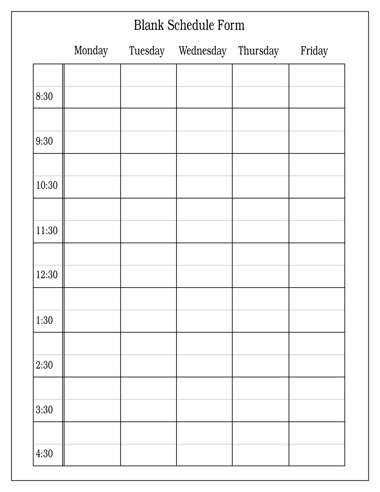 Free+Blank+Daily+Schedule+Form | Daily Schedule Template-8 Week Blank Calendar Printable