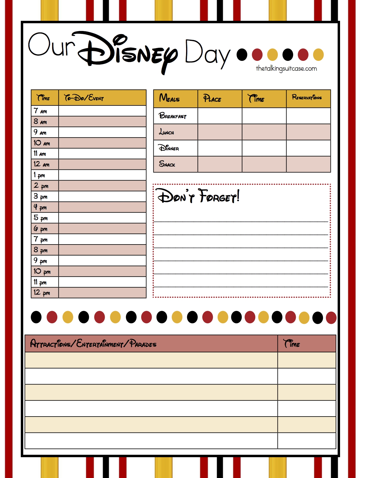 Daily Planner Printable Template Disney