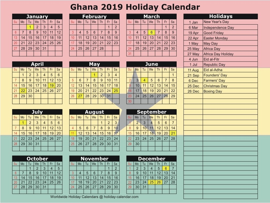 2024 Calendar With Holidays In Ghana Free Elsie AnnMarie