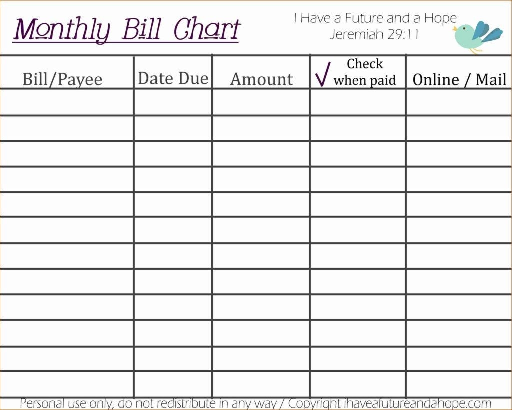 How To Make An Excel Spreadsheet For Monthly Bills | Bill-Make A Monthly Bill Chart