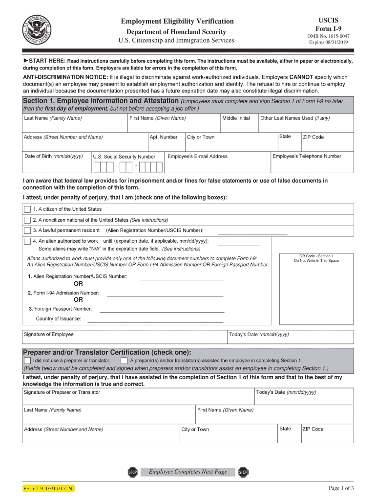 Form I9 Pdf Fillable Printable Forms Free Online