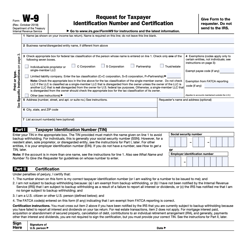 Irs Form W-9 | Zipbooks-Blank W 9 To Print