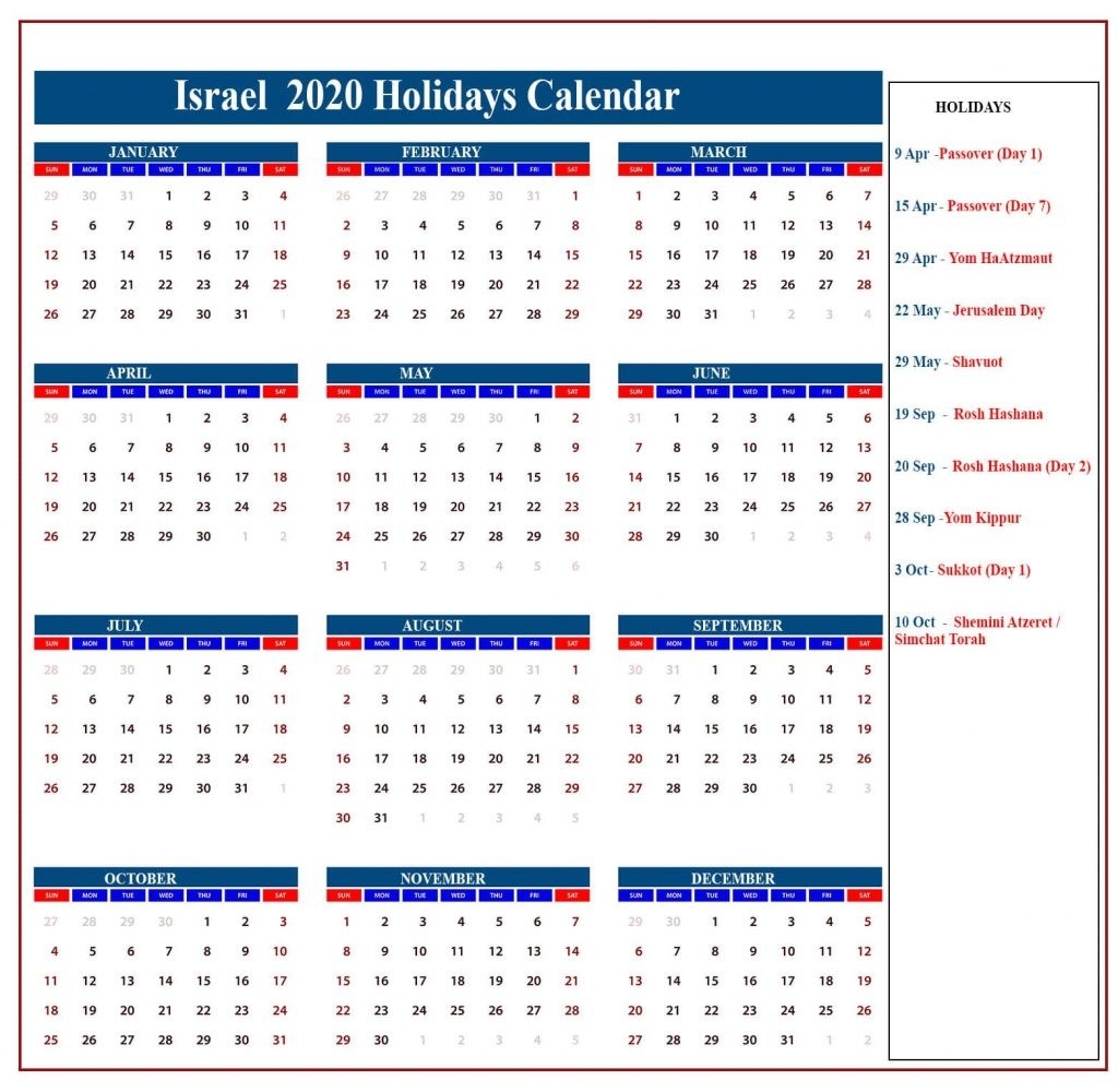 Jewish Holidays Calendar Format Calendar Template Printable