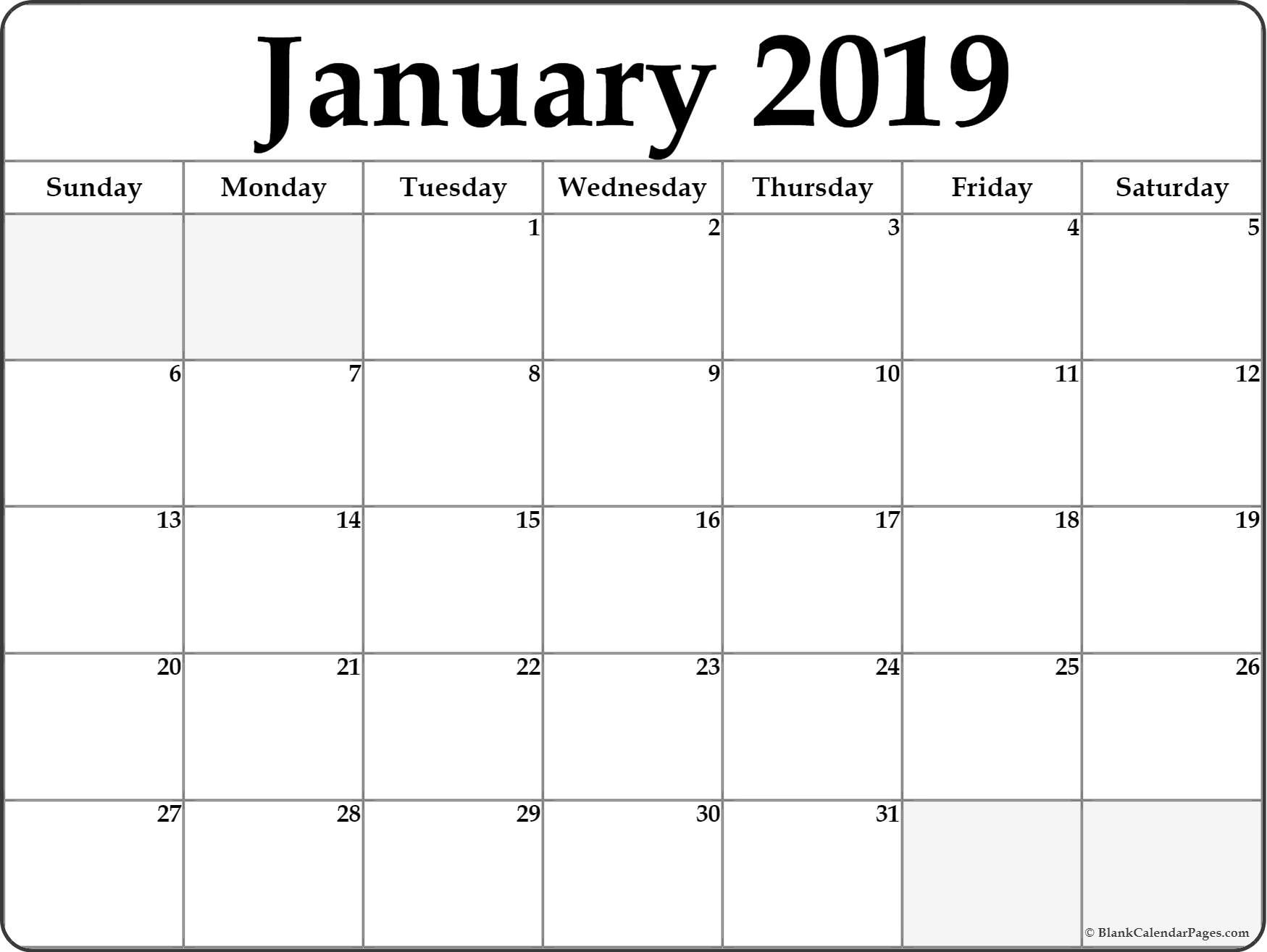 January 2019 Calendar | Free Printable Monthly Calendars-Blank Calendar Page Printable