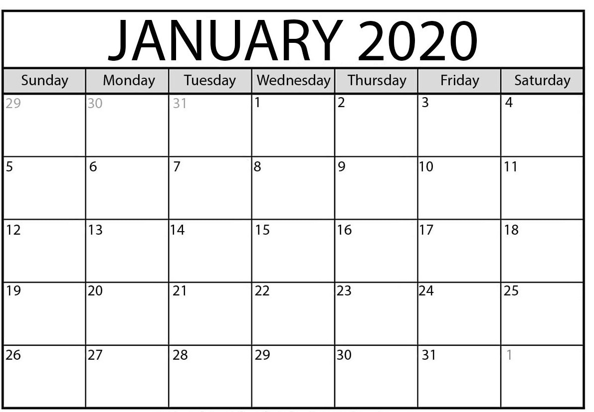 January 2020 Calendar | 2020 Yearly Calendar Template Download!!-Blank 2020 Calendar Template