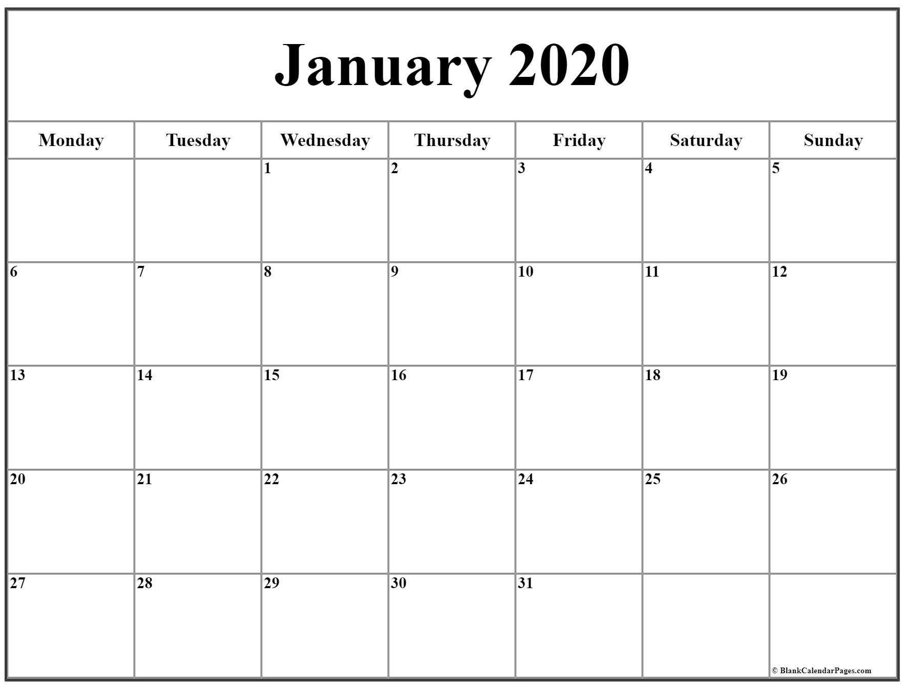 January 2020 Monday Calendar | Monday To Sunday-2020 Monday To Friday Schedule Template