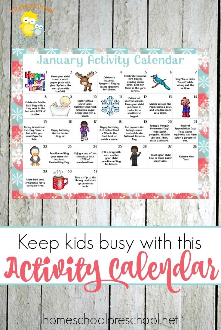 January Preschool Activity Calendar | Preschool Calendar-Printable Monthly Calendar For Pre-K