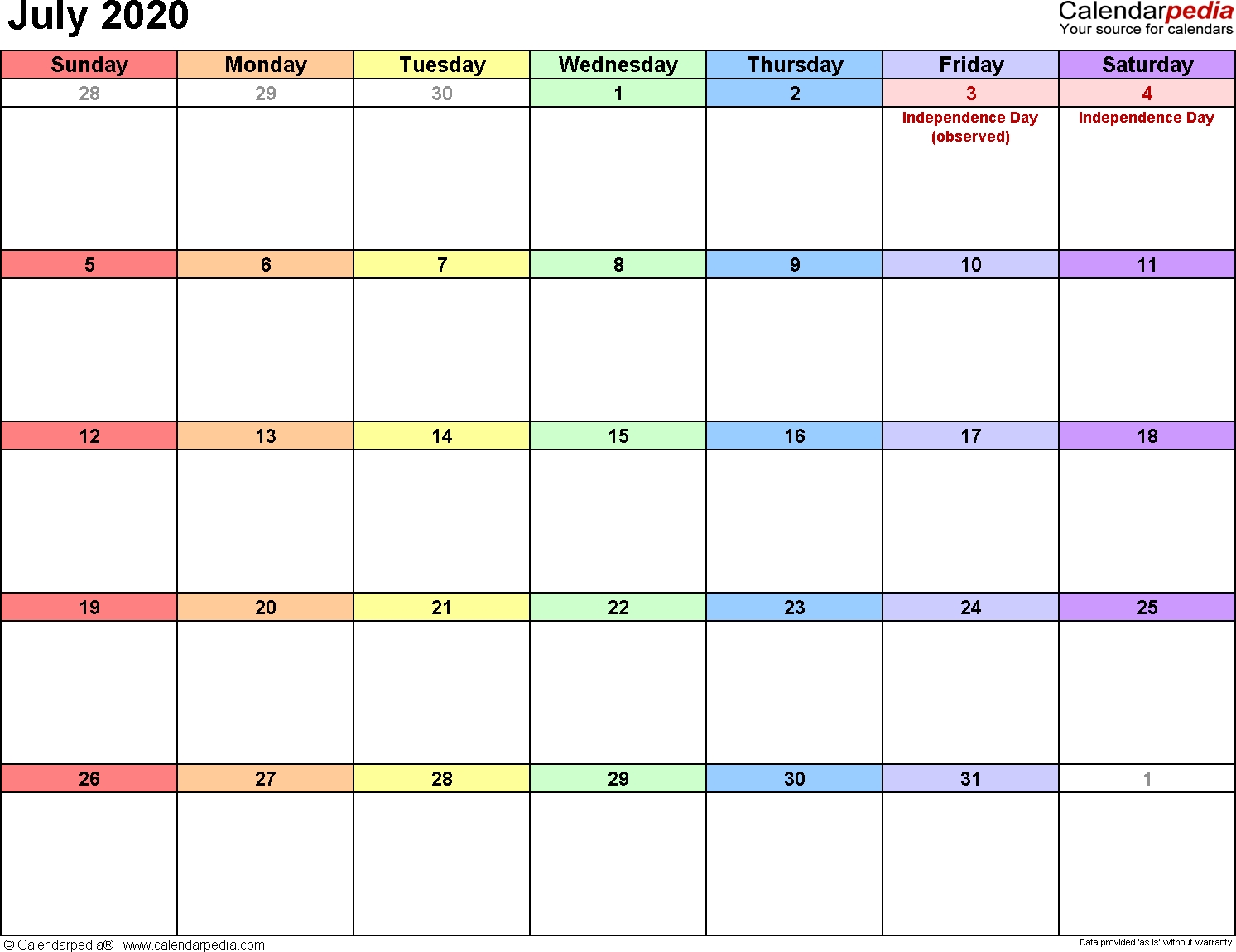 July 2020 Calendars For Word, Excel &amp; Pdf-June July 2020 Monthly