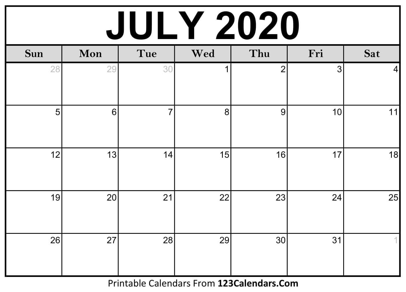 July 2020 Printable Calendar | 123Calendars-Monthly Calendar June-July 2020