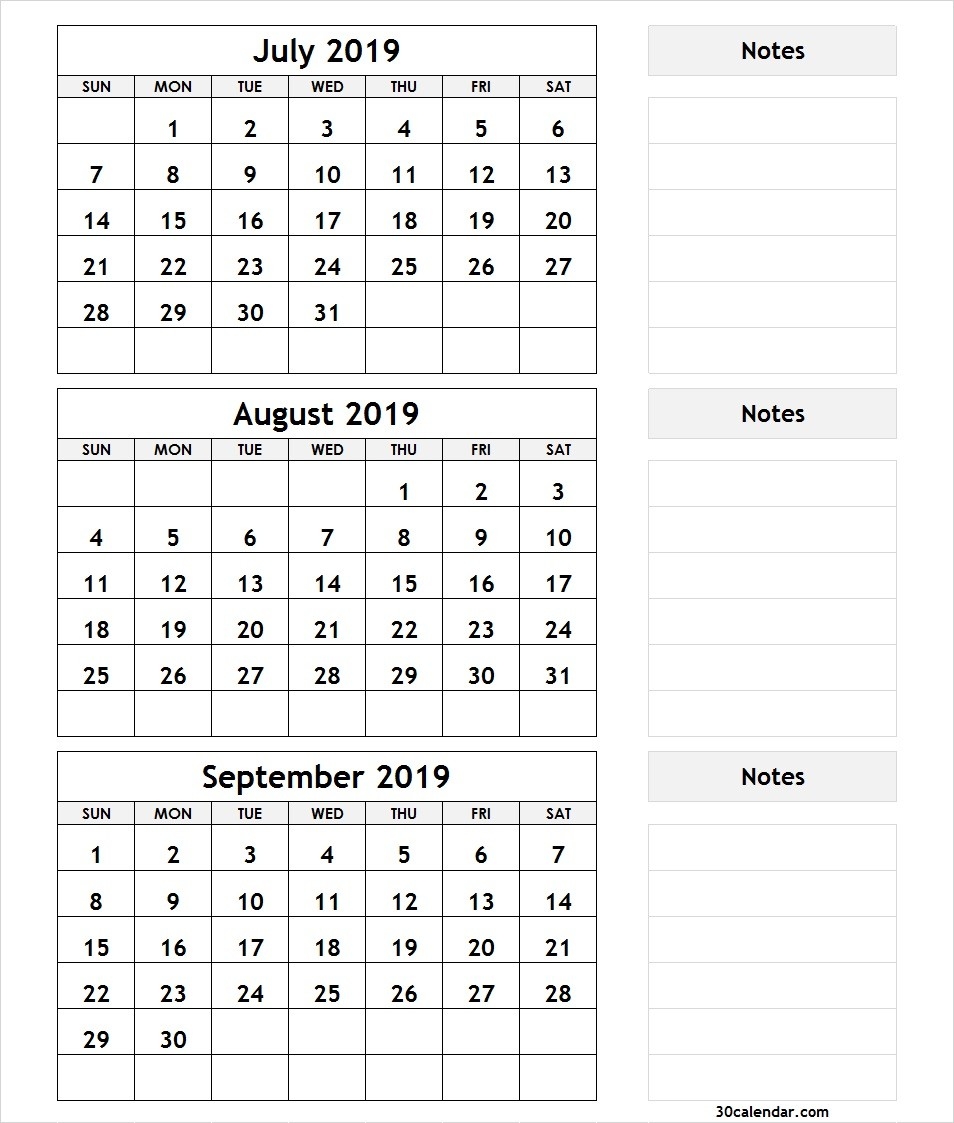 July August September 2019 Calendar | 3 Month Calendar Template-July To August Monthly Calendar