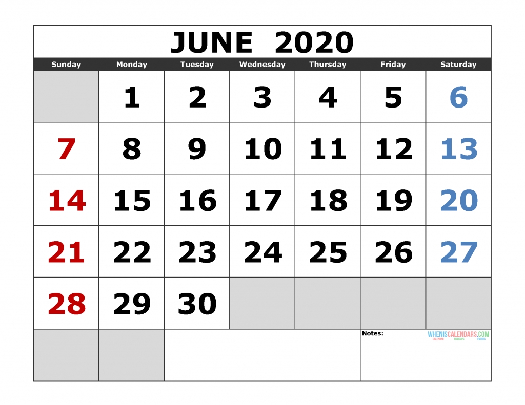 June 2020 Printable Calendar Template Excel, Pdf, Image [Us-Monthly Calendar Sheets 2020