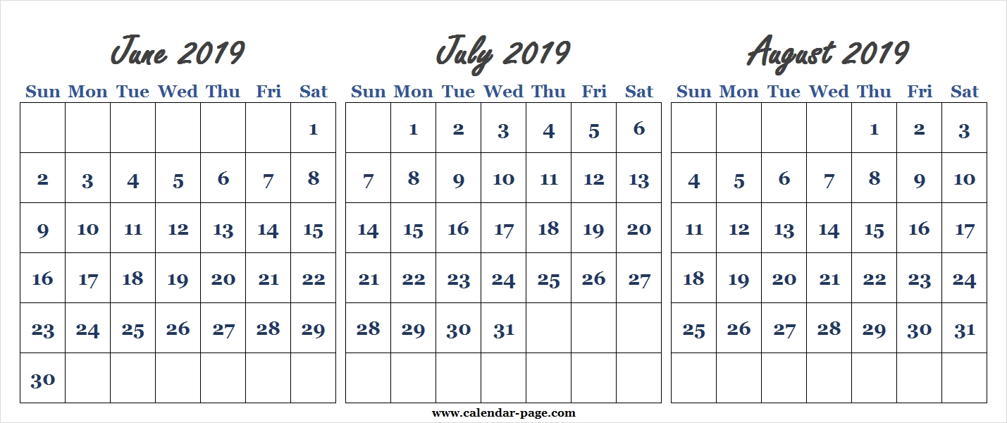 June July August 2019 Calendar Template | Calendar 2019 Word-June July August Templates