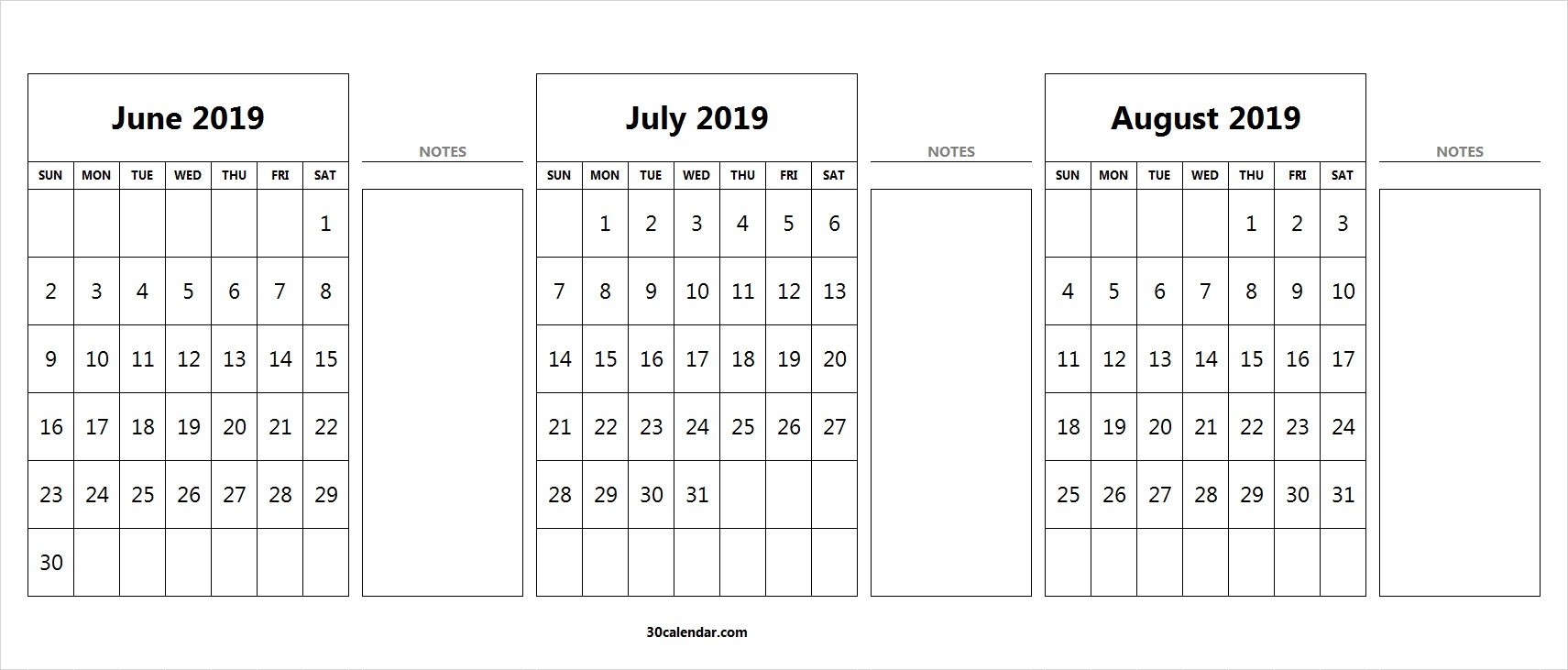 June July August Calendar 2019 | 3 Month Calendar Template-July To August Monthly Calendar