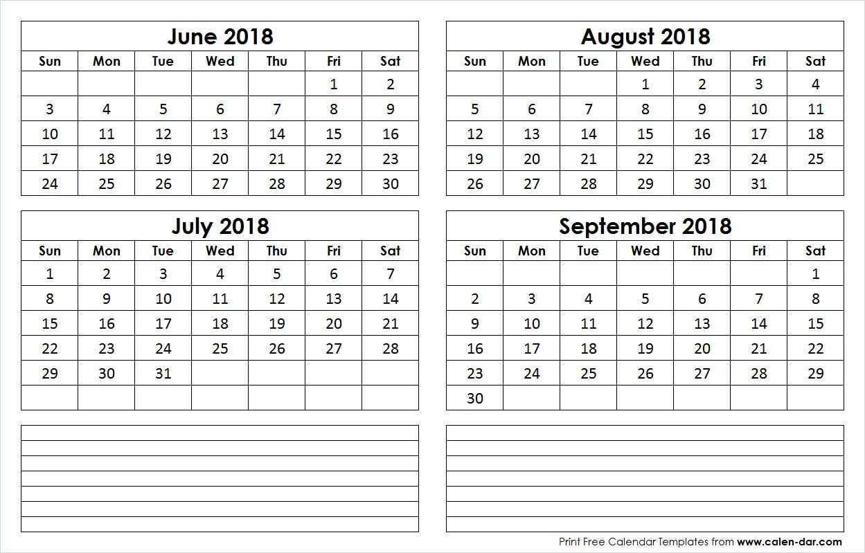 June July August September 4 Month 2018 Calendar | Calendar-4 Month Blank Calander