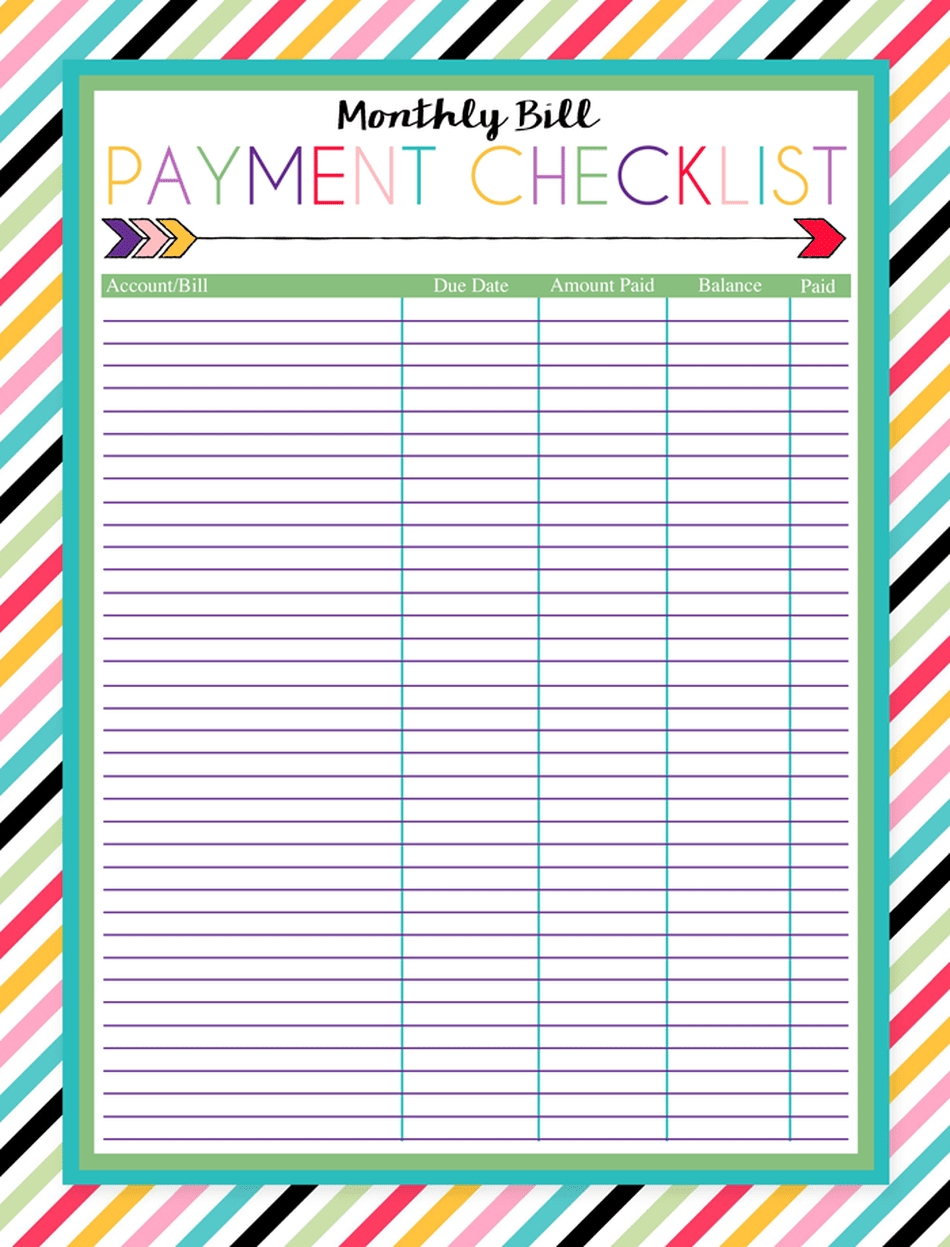 Monthly Bill List Printable Calendar Template Printable
