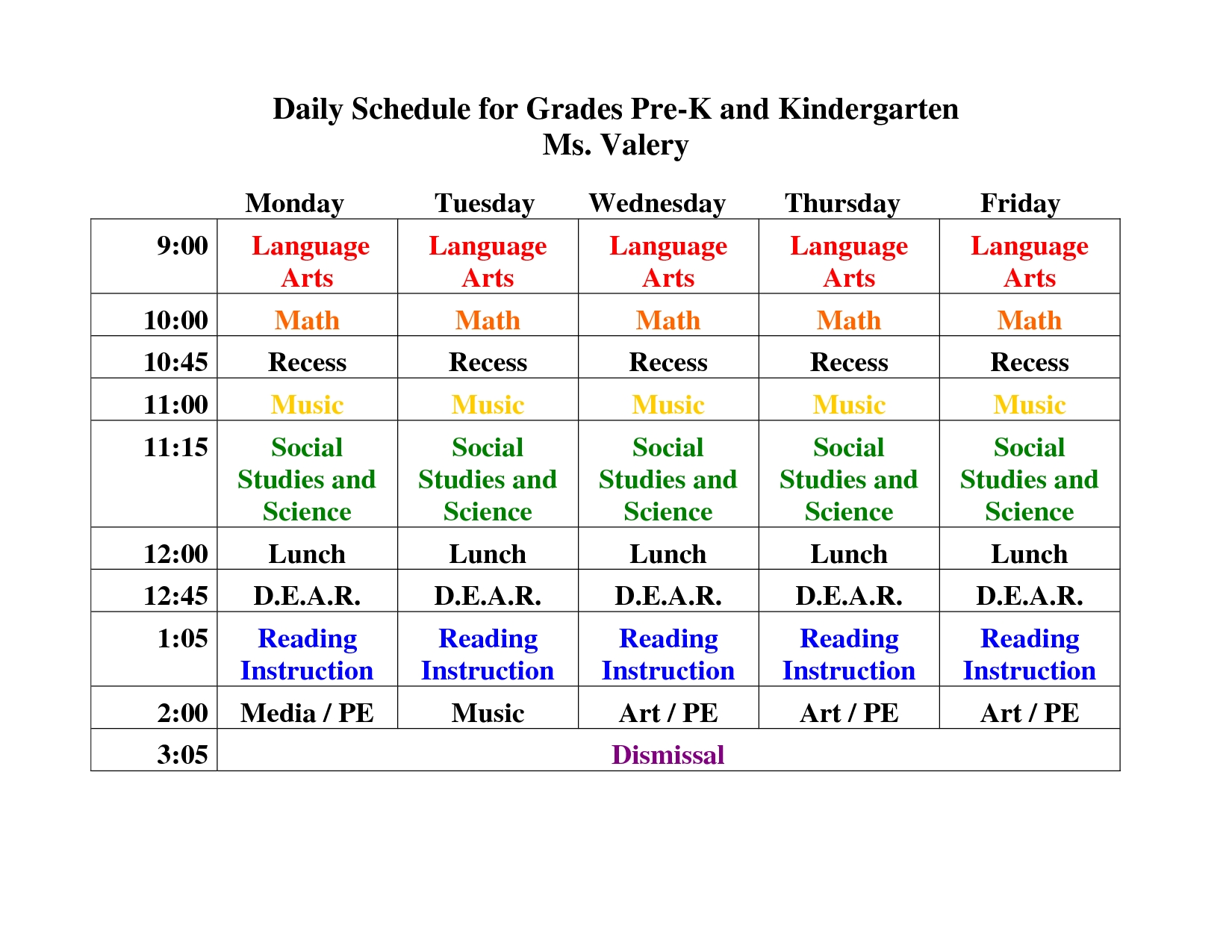 preschool daily schedule template printable