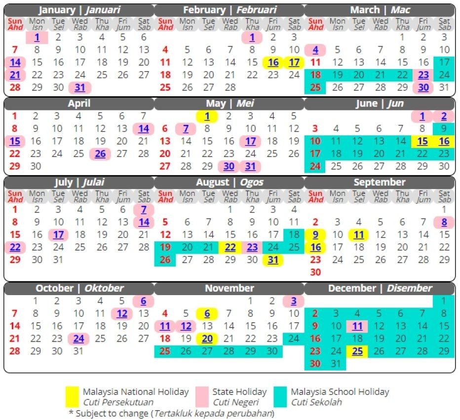 Calendar 2020 School Holidays Malaysia | Calendar Template ...