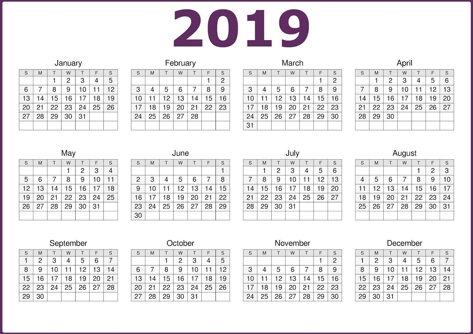 Microsoft Calendar Template 2019 | Calendar 2019 Template-6 Months On One Page Template