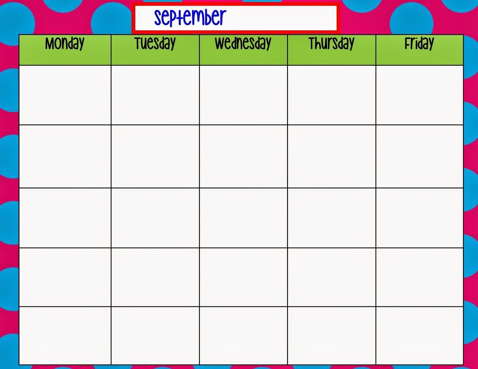 Mon To Friday Monthly Calendar Templates Calendar Template Printable