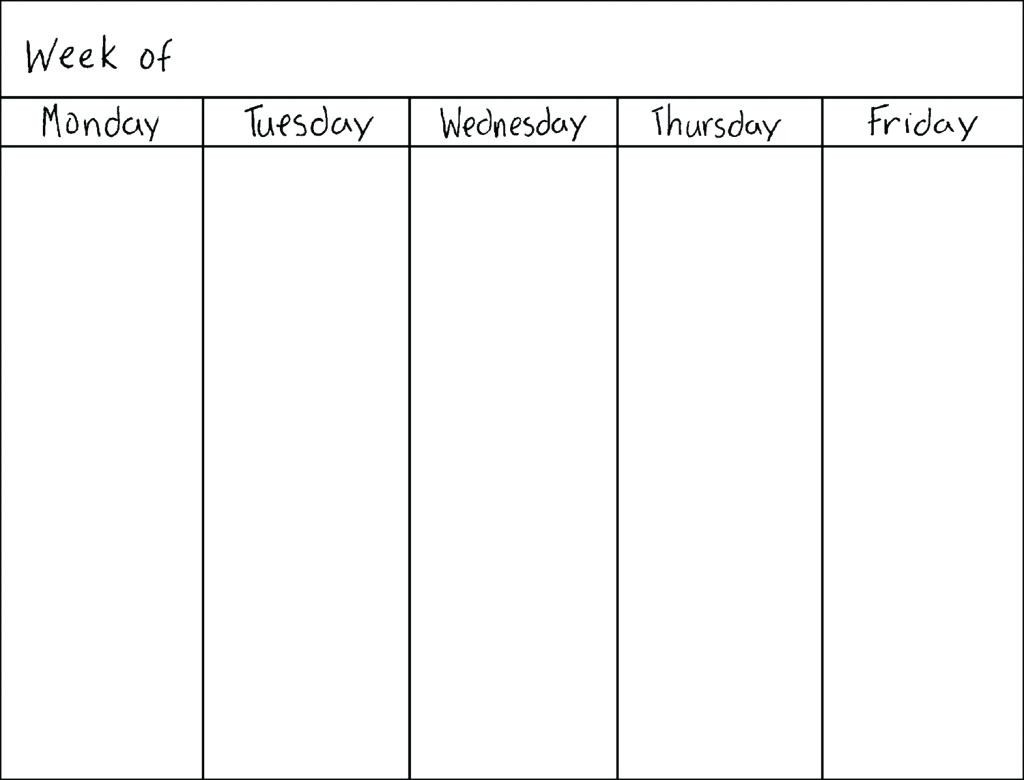 Blank Monday Through Friday Schedule Calendar Template Printable