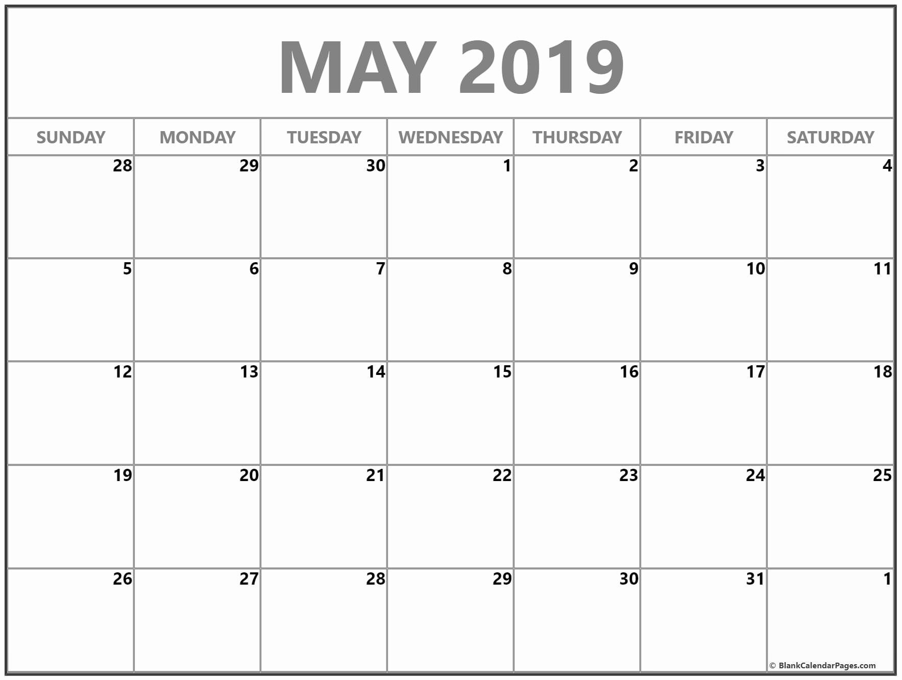 Monthly Blank Calendar May 2019 | Monthly Calendar Template-Calendar Templates By Vertex