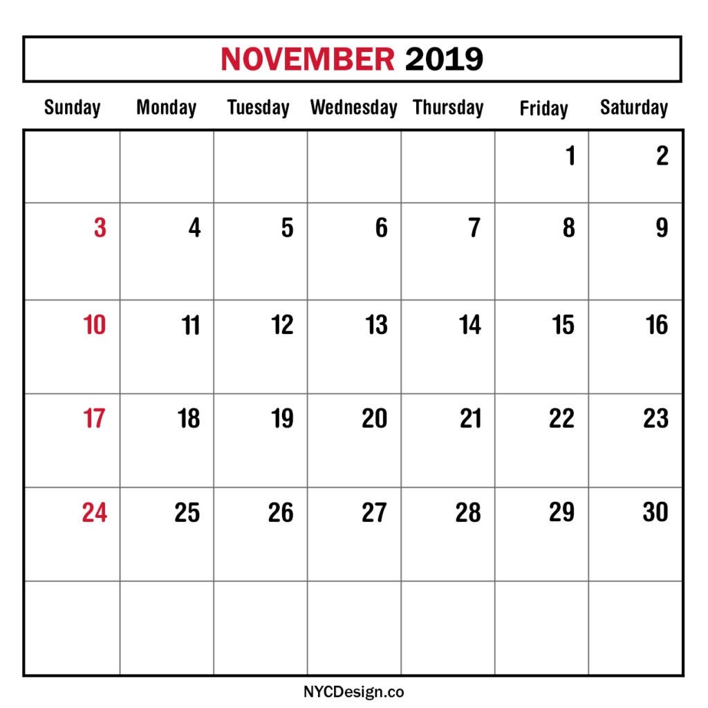 Monthly Calendar November 2019, Monthly Planner, Printable-Monday To Sunday Monthly Planners