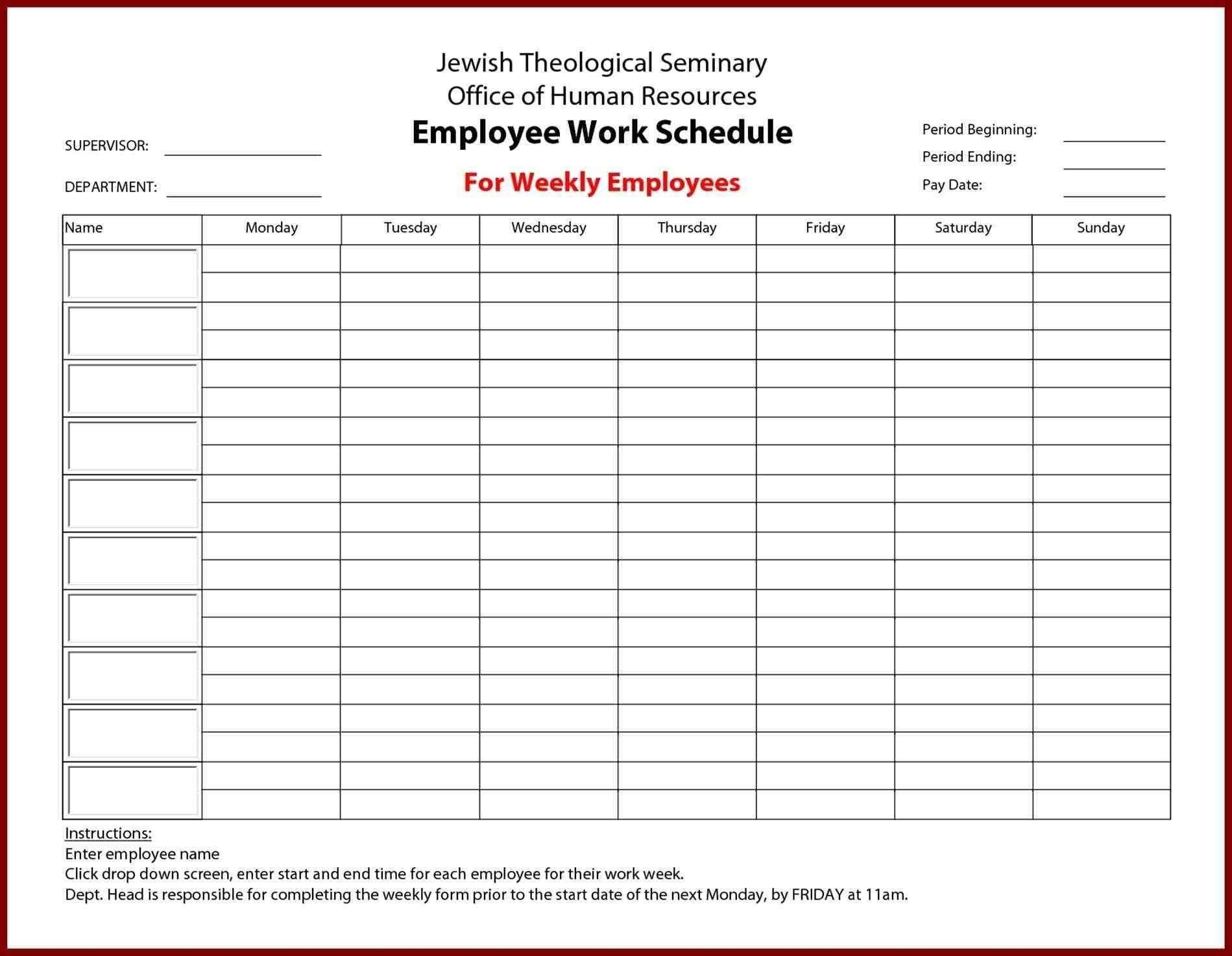 Monthly Work Schedule Template Printable Calendar Template Printable