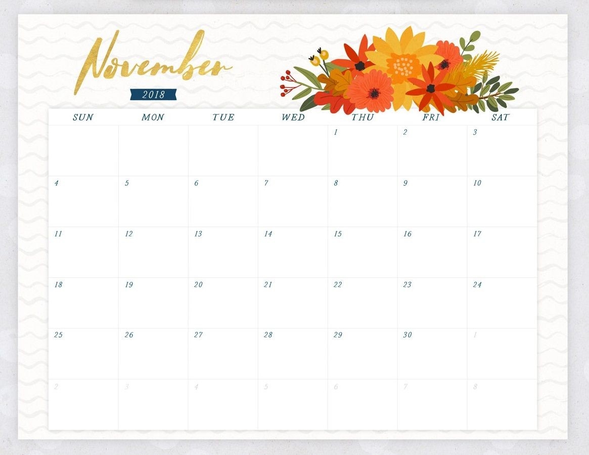 November 2018 Flower Calendar | November Printable Calendar-Template For Calendars With Flowers