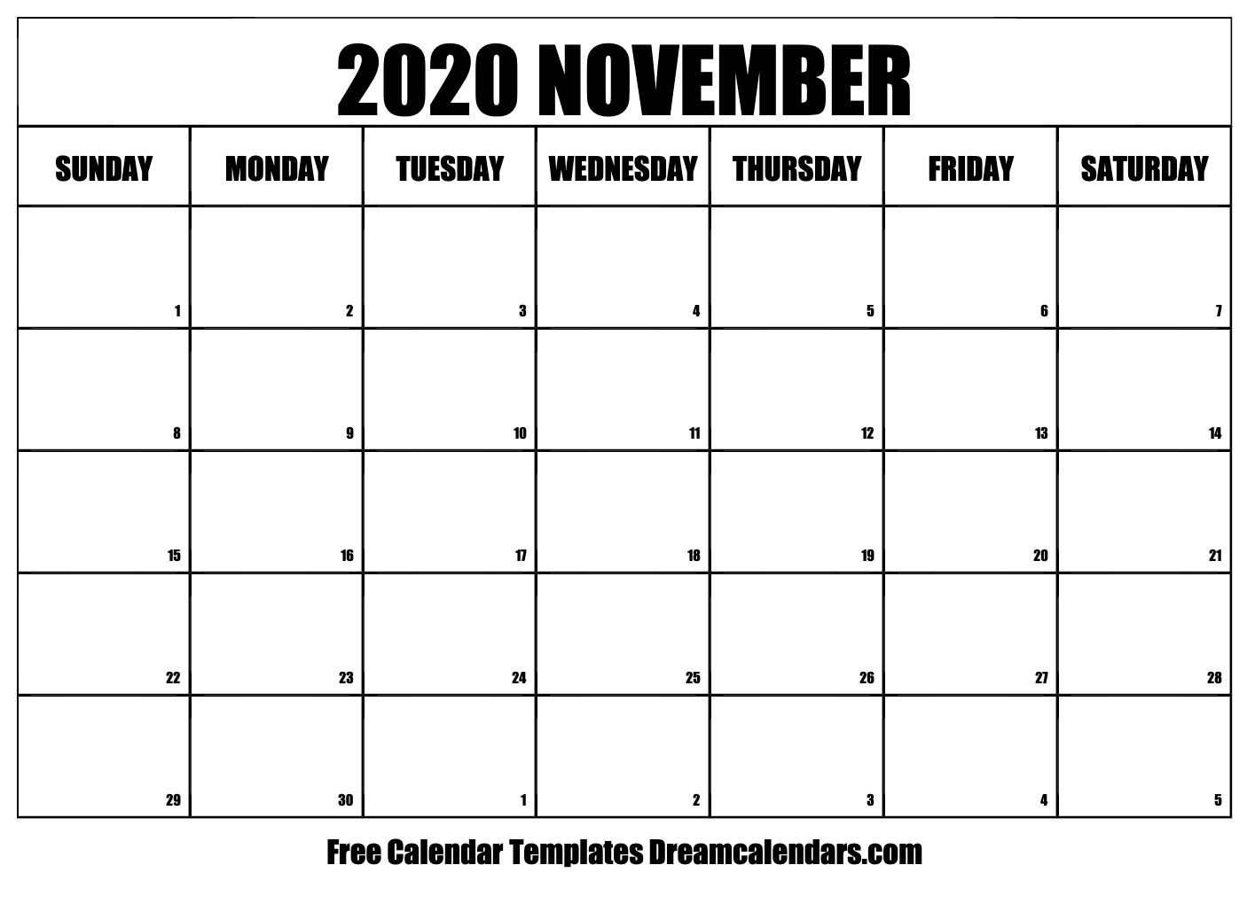 November 2020 Calendar | November Calendar, Free Calendar-Blank Calendar For August 2020/monday-Friday