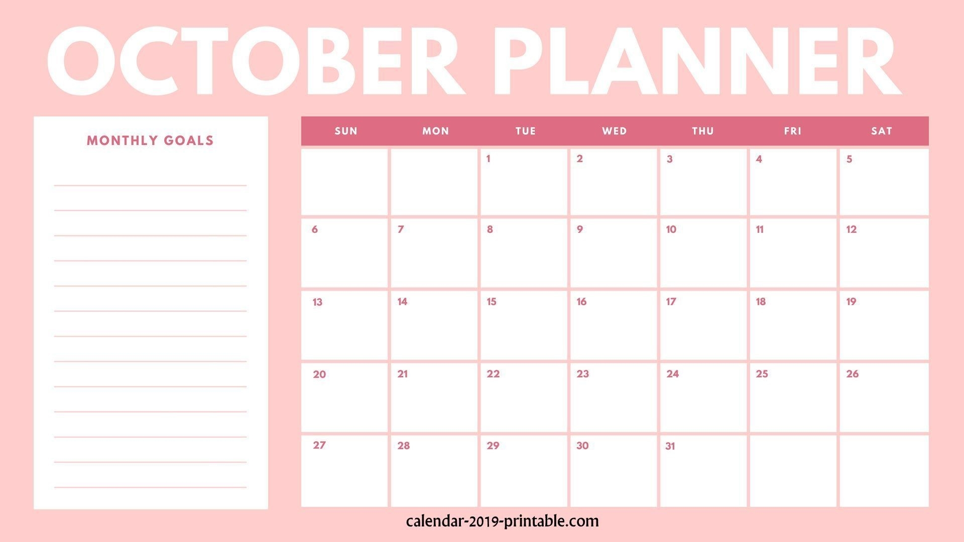 October 2019 Planner Monthly Calendar | October Calendar-4X6 Monthly Printable Planner Calendar