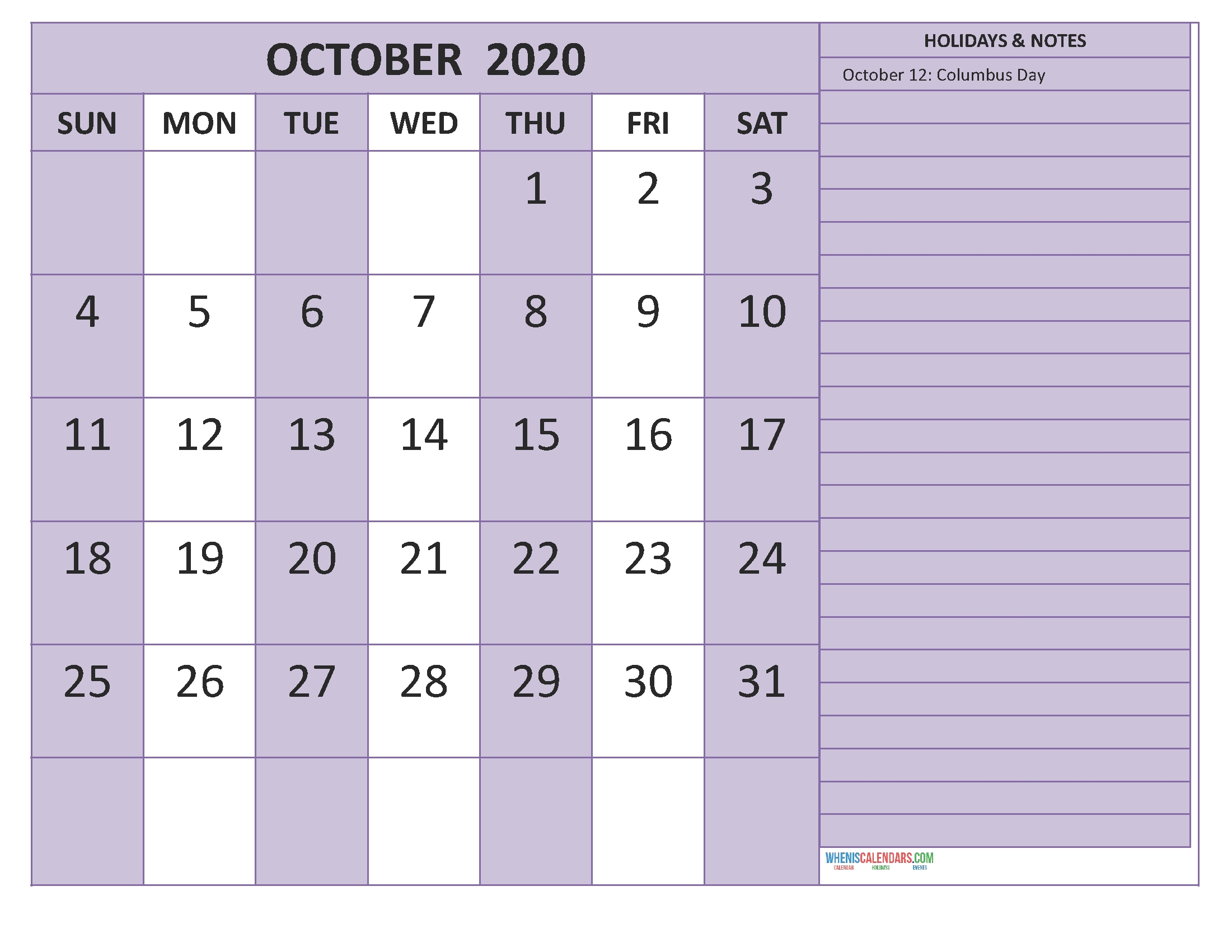 October 2020 Calendar With Holidays Free Printable By Word-Jewish Holidays In October 2020